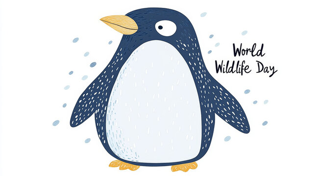 A graphic shows a penguin with World Wildlife Day, promoting wildlife awareness and conservation