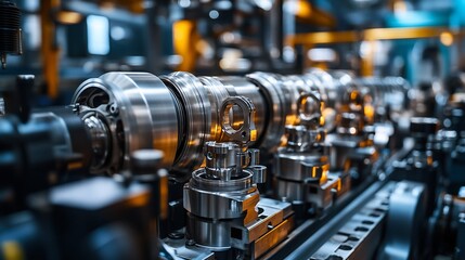 Obraz premium Industrial metal parts assembly line in a factory