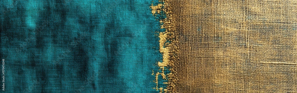 Poster vibrant teal and gold burlap pattern showcasing rich textures and colors for creative design project