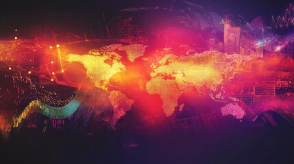 Fototapeta premium Dynamic visualization of global Forex market trends highlighting fluctuations and data points across various countries