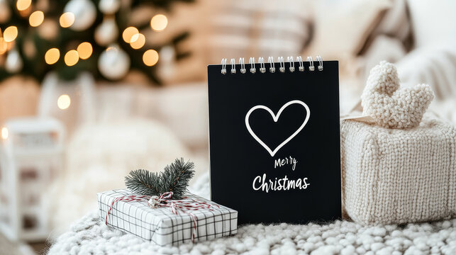 2025 Calendar number. Vector minimalist black and white New year typography with a heart shape integrated into the numbers 2025 and merry Christmas text. modern holiday festive greetings or cover - Powered by Adobe