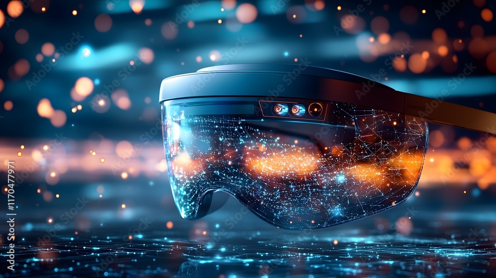 Poster smart glasses with integrated quantum computing technology showcasing real time qubit simulations an