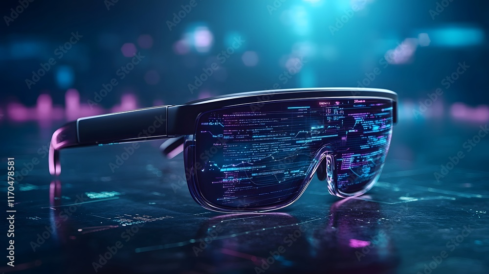 Poster cutting edge futuristic smart glasses utilizing quantum computing technology for advanced predictive