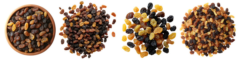 Fototapeta premium Set of a dried raisins blend, isolated on a transparent background.