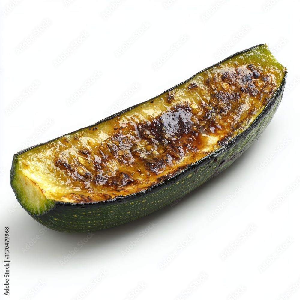 Poster roasted zucchini wedge with charred texture showcasing a appetizing culinary preparation