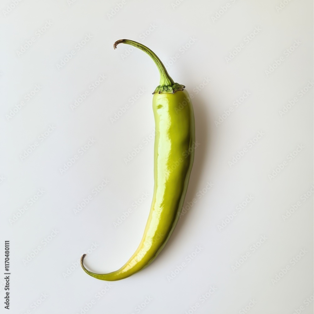 Poster fresh green chili pepper isolated on a light background showcasing its vibrant color and unique shap