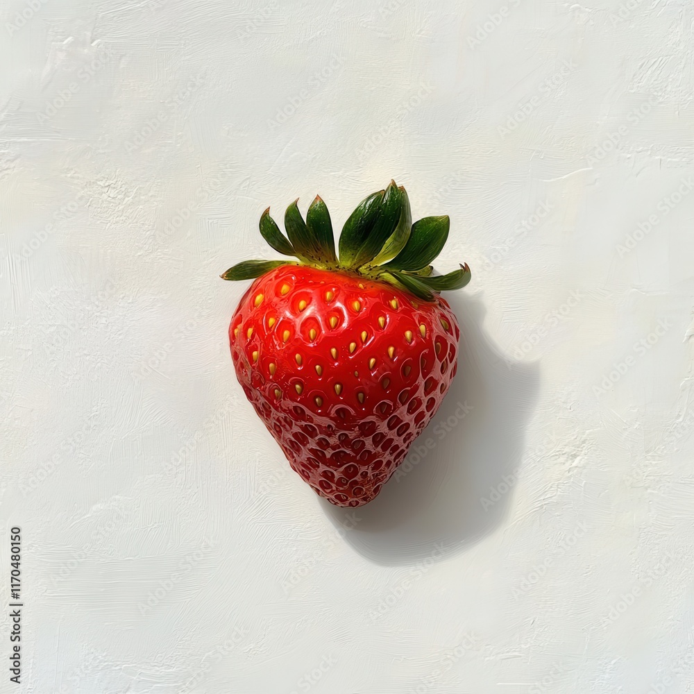 Aufkleber fresh bright red strawberry resting on a smooth white surface illuminated by soft natural light
