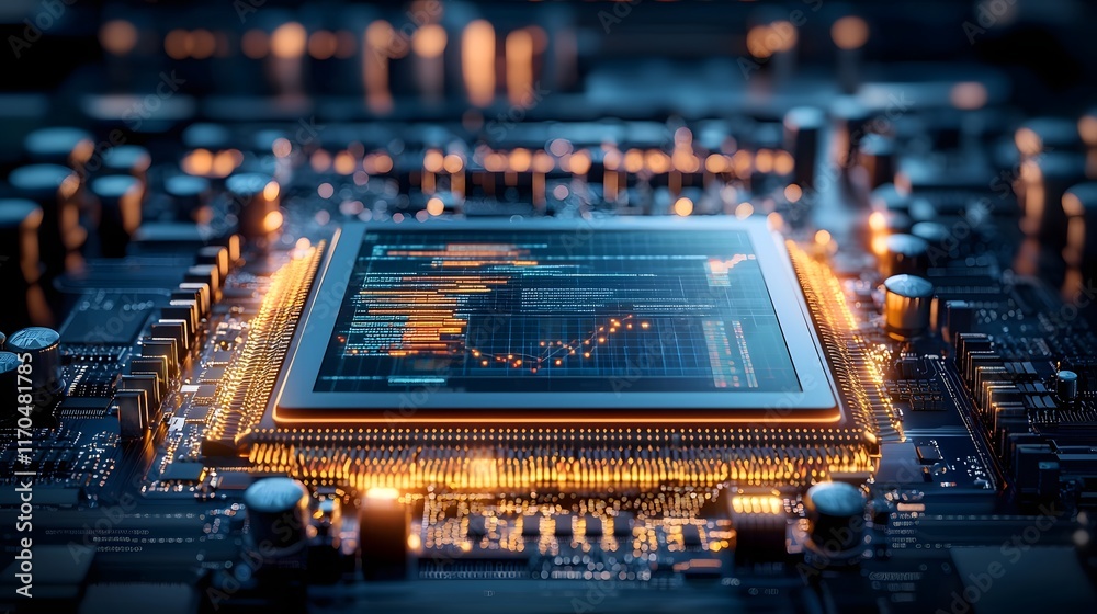 Poster cutting edge quantum computing servers processing massive datasets with glowing holographic graphs a