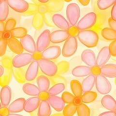 Obraz premium Radiant doodle watercolor flowers in pastel shades creating a cheerful and vibrant atmosphere