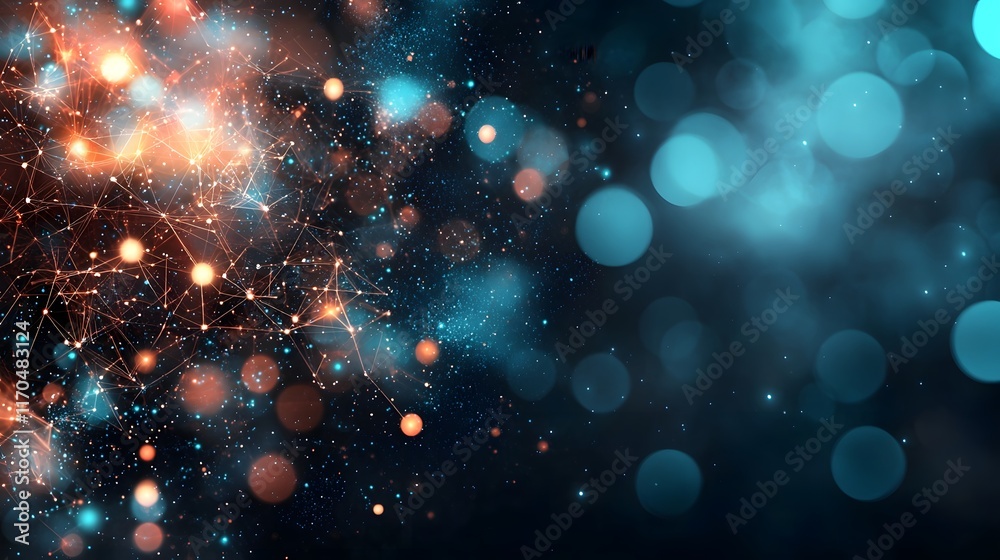 Poster Quantum Empowered Data Analysis Tools Showcasing Interconnected Datasets with Dynamic Visual Effects Leaving Ample Copy Space on the Right Side for Placement of Text or Branding