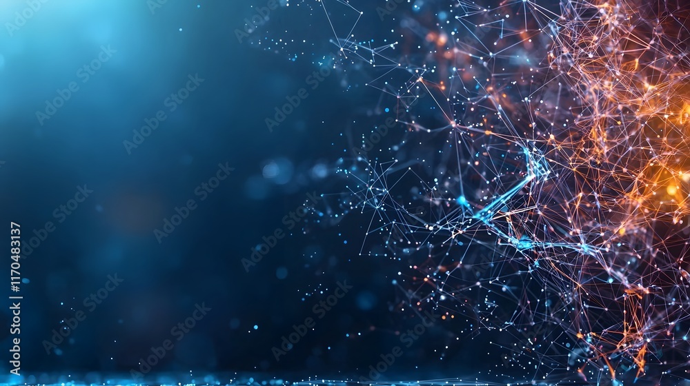 Poster Quantum enhanced data analysis tools showcasing interconnected datasets with captivating dynamic visual effects leaving ample copy space on the right for versatile application