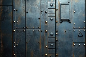 Fototapeta premium Futuristic Metallic Industrial Wall with Rivets and Textures in Cyberpunk Style