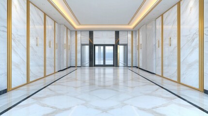 Fototapeta premium a luxury hotel lobby with decorative plaster walls in a marble effect, enhanced by hand-painted gold accents