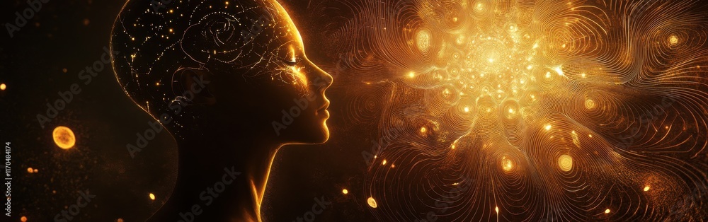 Leinwandbilder mystical profile of a man filled with cosmic energy and light representing the universe's depth and 