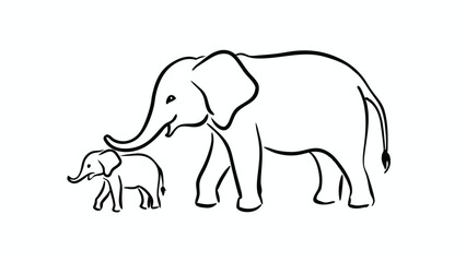 Elephant with baby symbol. one line drawing