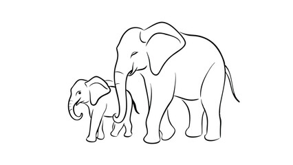 Elephant with baby symbol. one line drawing