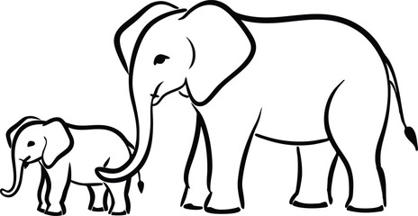 Elephant with baby symbol. one line drawing