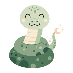 Boho snake clipart. Cute snake in cartoon flat style. Year of the snake. Chinese zodiac. Hand drawn vector illustration.