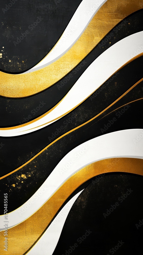 Poster High-contrast wave pattern with black, white, and gold elements creating dynamic visual interest