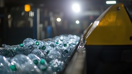 Recycling Plant: Conveyor Belt of Plastic Bottles