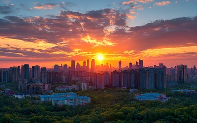 Fototapeta premium Cityscape Sunset Golden Hour Urban Skyline