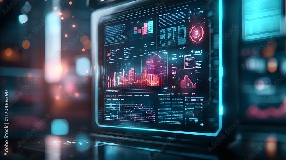 Poster quantum computing generating futuristic corporate report with projected charts and diagrams innovati