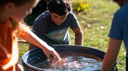 Students engage in a creative physics experiment with water while exploring concepts of buoyancy and forces