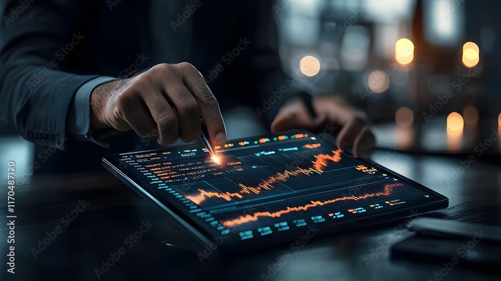 Poster Quantum powered analytics generating a dynamic market heatmap with glowing data points and predictive insights leaving copy space on the right for text overlay
