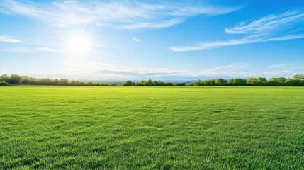 Obraz premium Vast Green Field Under a Sunny Sky