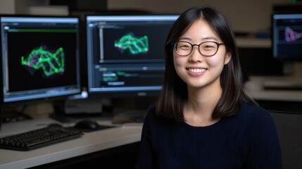 Innovative technology student engaged in data visualization university lab digital art academic environment portrait perspective