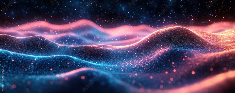 Aufkleber Futuristic Digital Background with Abstract Waves and Neon Lights for Technology and Data Visualization