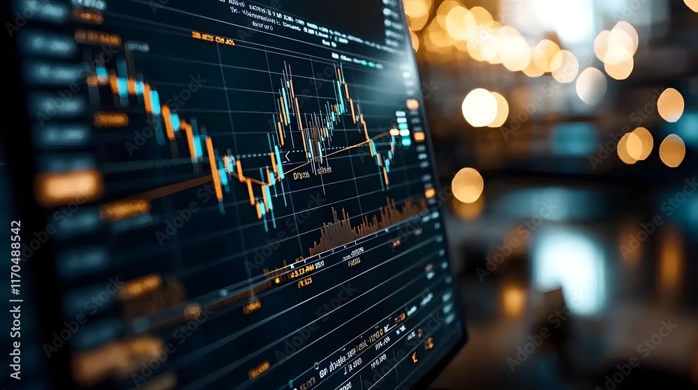 Poster Quantum Computing Generating Advanced Market Strategies with Dynamic Glowing Financial Charts and Data Visualizations  High Tech Financial Analytics and Trading Forecasting