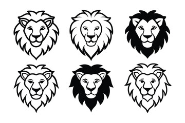 6 styles of lion head silhouette.eps