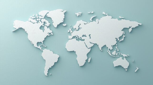Global map displaying countries minimalist design digital artwork soft colors aerial view geographical representation