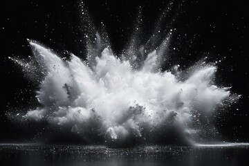 White Powder Explosion Against Black Background Vibrant Dust Particles Color Burst Celebration...