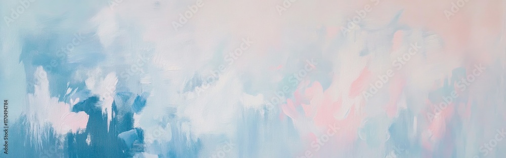 Poster soft pastel blue and pink jagged blotches create a soothing abstract artwork in a serene setting