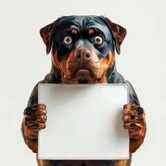 the AI Image Generator, Rottweiler Holding a Blank Sign Isolated