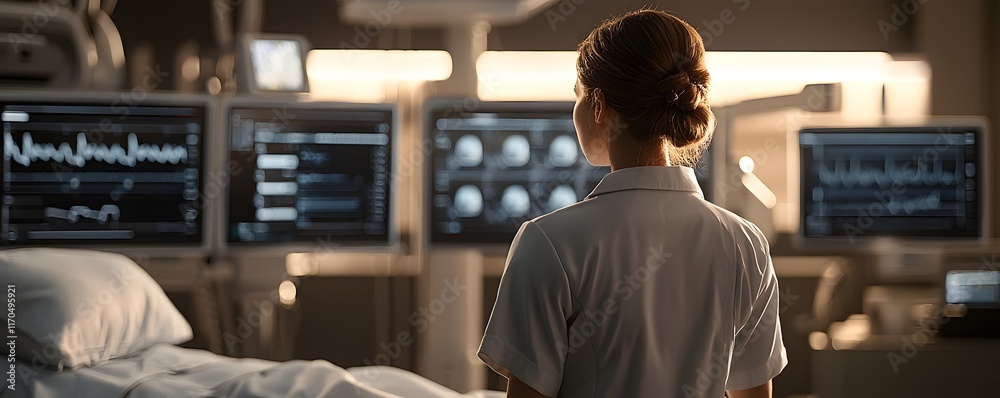 Poster ai driven doctor utilizing advanced digital tools and interfaces to analyze patient records and medi