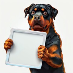 the AI Image Generator, Rottweiler Holding a Blank Sign Isolated