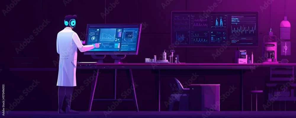 Poster ai powered doctor using advanced digital tools and interfaces to analyze patient records and data in