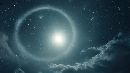 Obraz premium Radiant starlight halos illuminate the night sky, creating enchanting views across a serene landscape