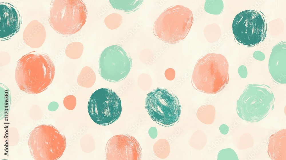 Poster Minimalist pastel pencil strokes create a vibrant pattern of circles on a soft background