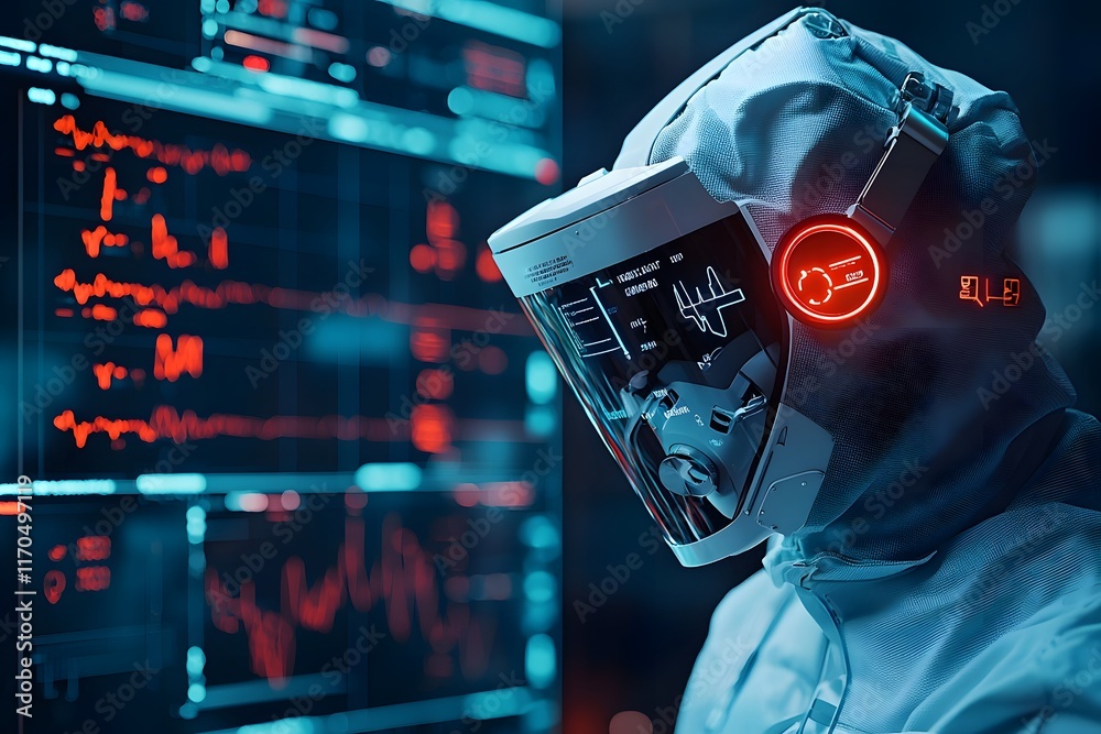 Poster ai powered robotic system operating in a high tech futuristic laboratory environment performing adva