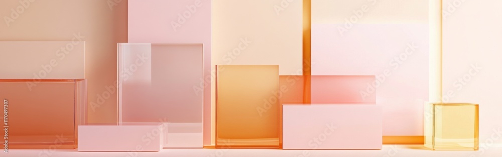 Aufkleber Minimalist fragmented grids in soft pastel pink shades create an elegant, tranquil atmosphere within a modern setting