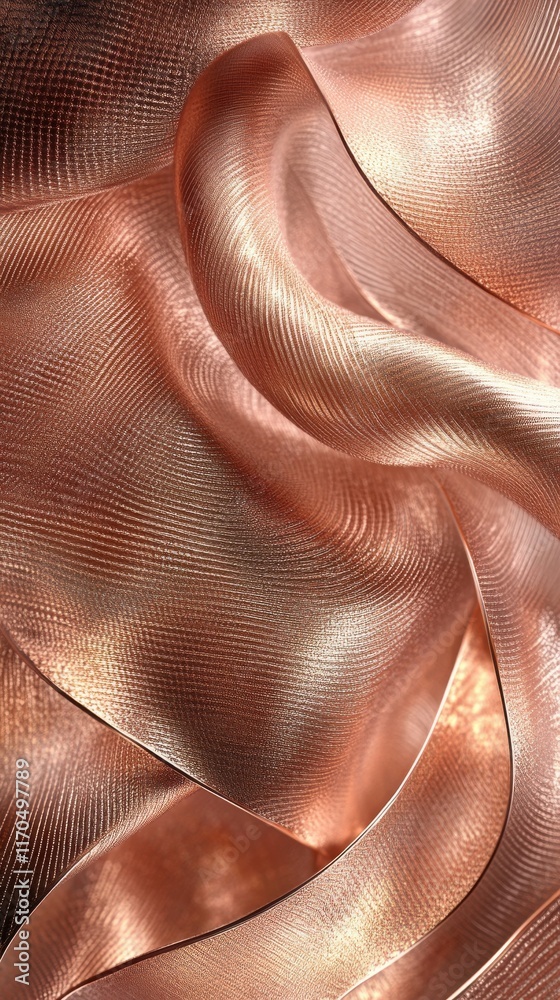 Poster metallic wave forms showcasing rose gold champagne elegance and texture in a dynamic composition
