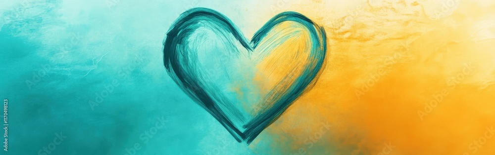 Poster elegant pencil silhouette of a heart blending soft tones at sunset in an artistic setting