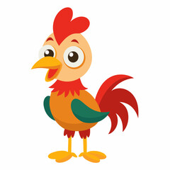 Adorable Cartoon Rooster Posing on White Background