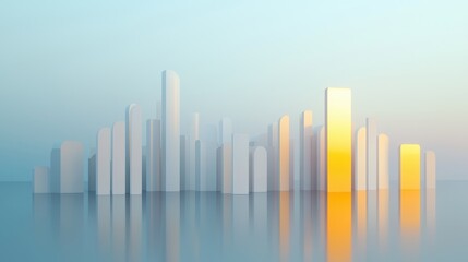 Fototapeta premium Breathtaking Futuristic City Skyline at Dawn with Abstract Architectural Elements Reflecting on Water