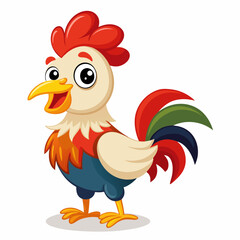 Adorable Cartoon Rooster Posing on White Background