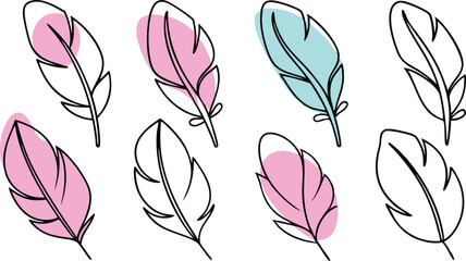 Feather icons. Set of feather icons isolated on white background